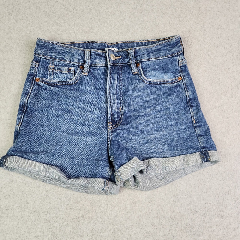 Old‎ Navy Jean Shorts Womens 2 Blue Denim High Rise Stretch Medium Wash Cuffed